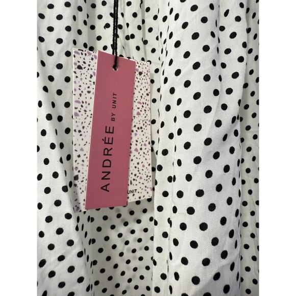 Andree by Unit Women's Polk a Dot Long Sleeve V-Neck Back Tie Top Large New NWT - Picture 5 of 6